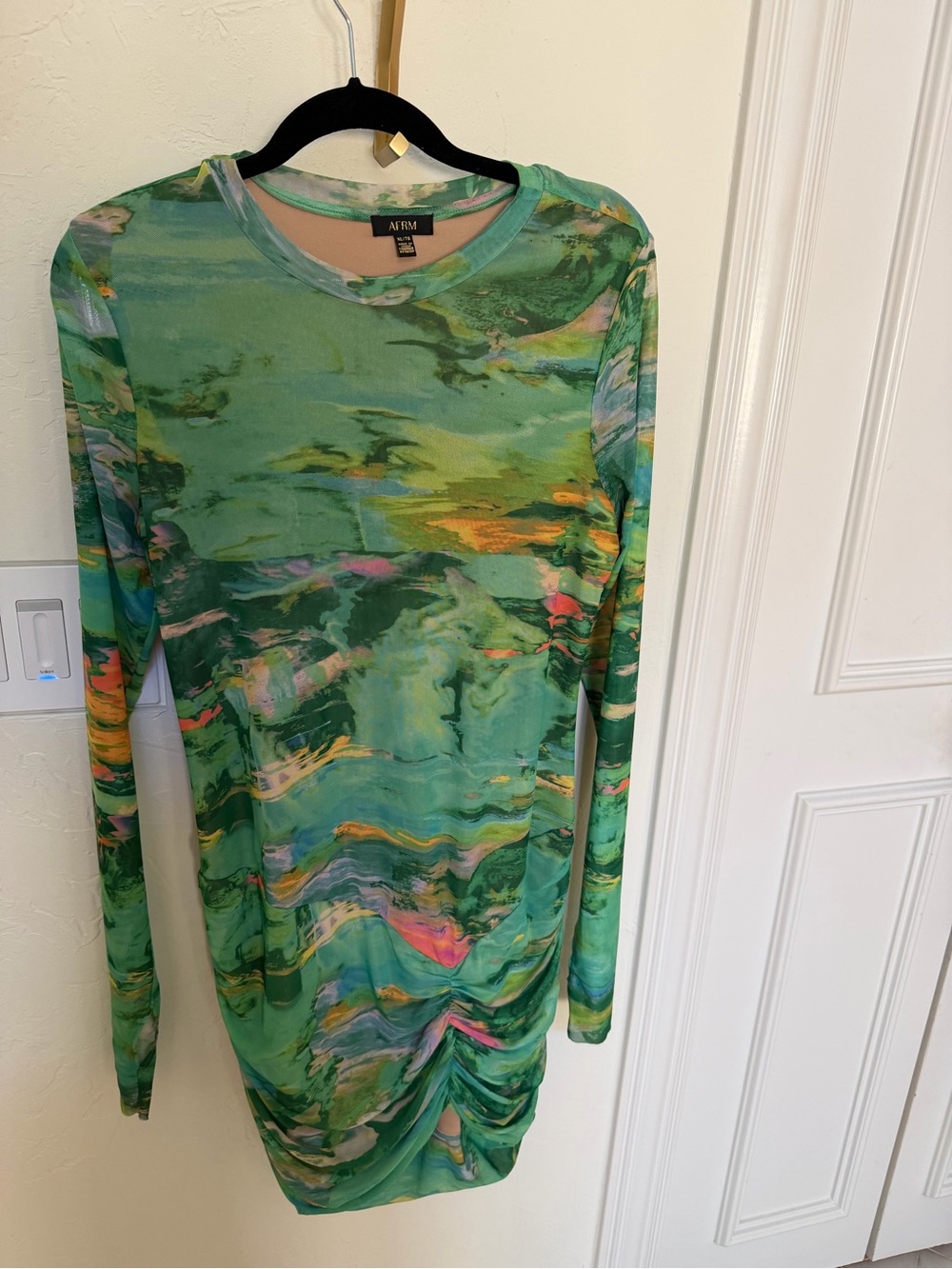 AFRM Green Watercolor Print dress